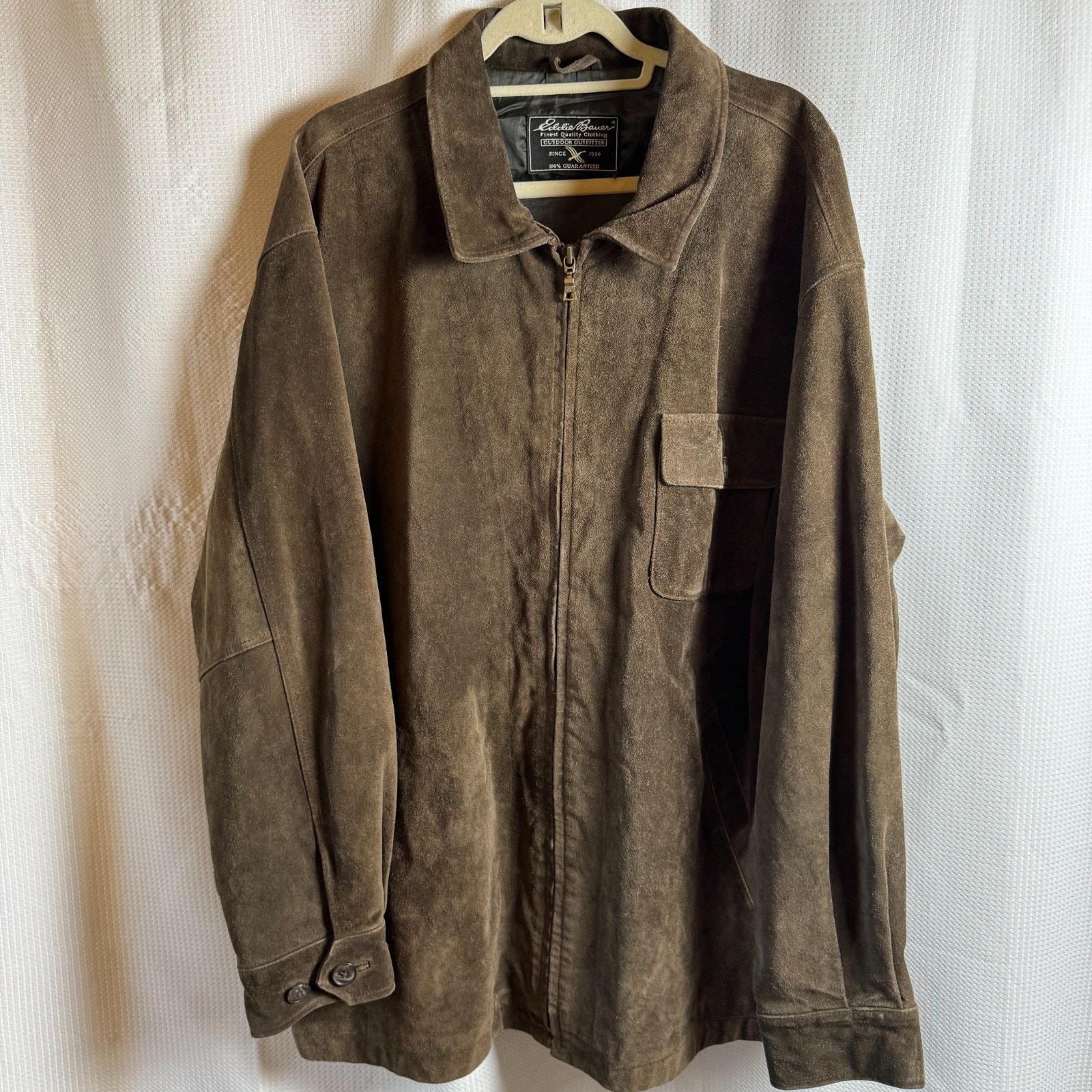 Vtg Eddie Bauer Leather Suede Outdoor Sz Xl Jacket Brown Heavy Outfitter Zip Euc